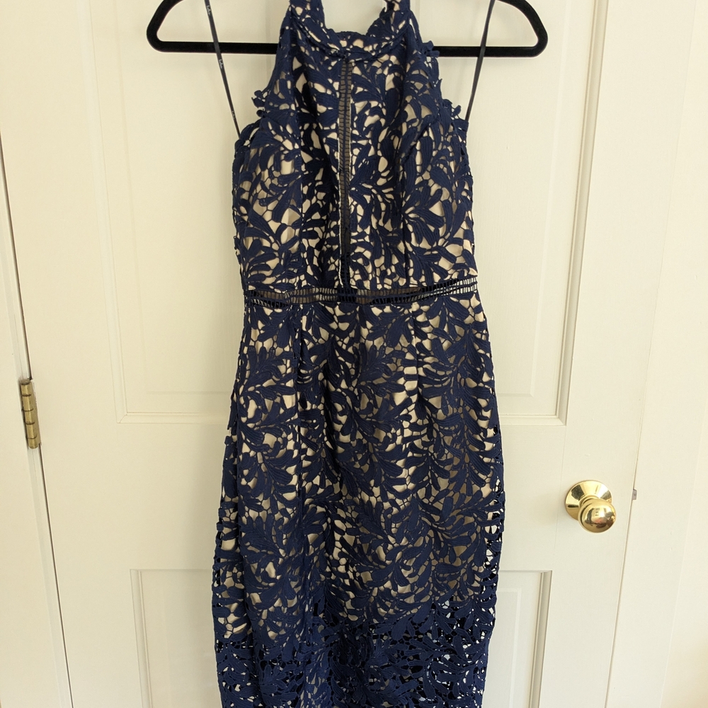 Lulu's Navy Blue Lace Midi Dress